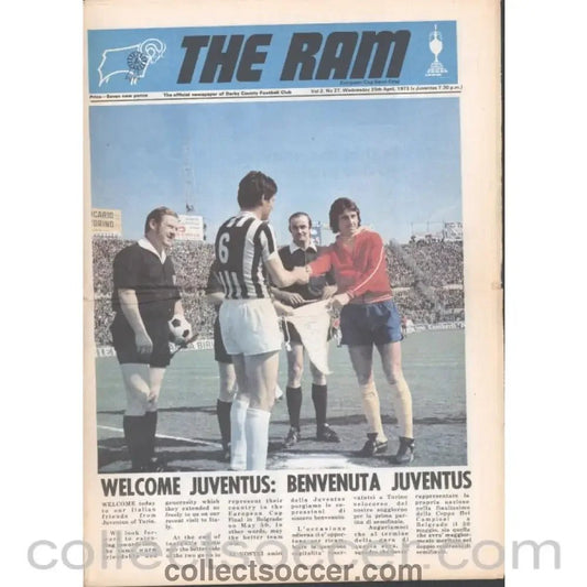 1973 - Derby County v Juventus European Cup Final Semi Final 25/4/1973 Official Programme - Collect Soccer