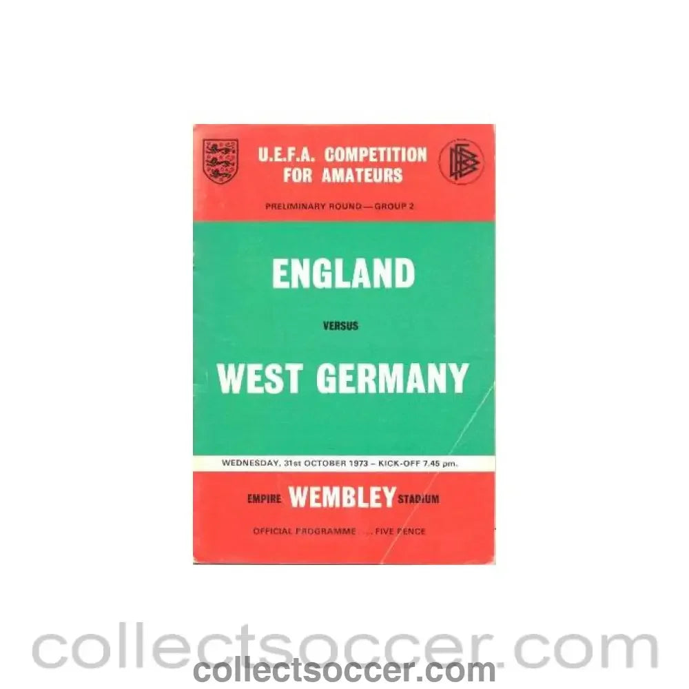 1973 England v West Germany official programme 31/10/1973