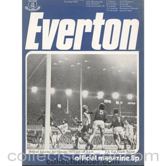 1973 - Everton v Millwall Official Programme FA Cup 4th Round 3/2/1973 - Collect Soccer