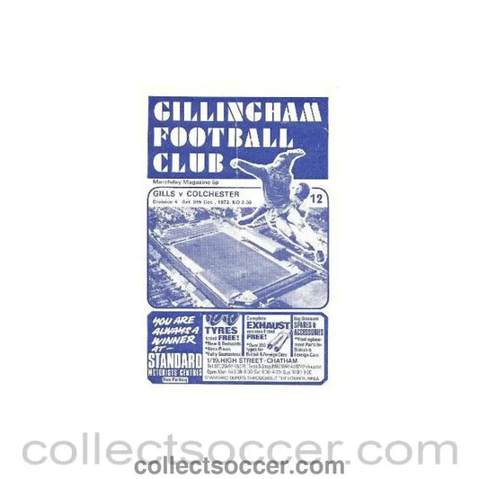 1973 - Gillingham v Colchester official programme 08/12/1973 - Collect Soccer