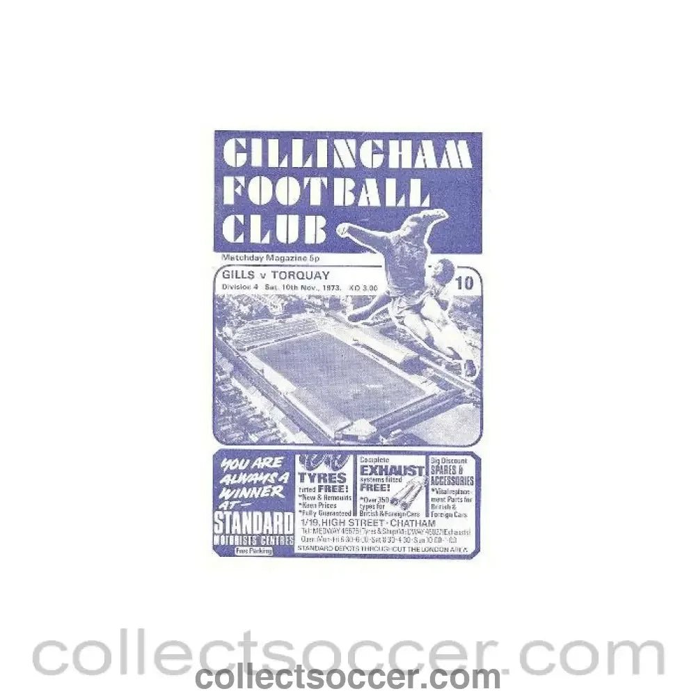 1973 - Gillingham v Torquay official programme 10/11/1973 - Collect Soccer