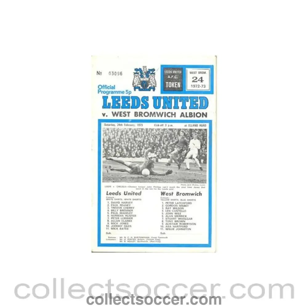 1973 - Leeds United v West Bromwich Albion official programme 24/02/1973F.A. Cup - Collect Soccer