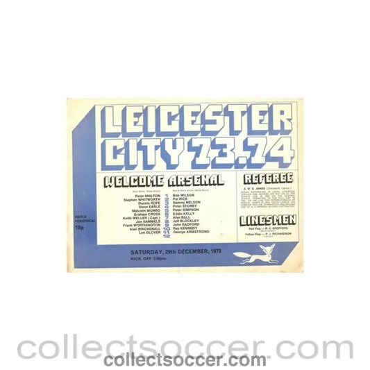 1973 - Leicester City v Arsenal official programme 29/12/1973 - Collect Soccer