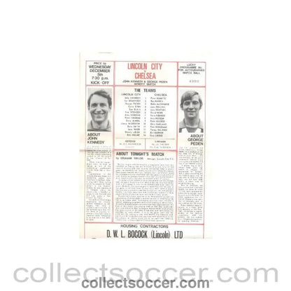 1973 - Lincoln City vChelsea official programme Season 1973 - 1974 - Collect Soccer