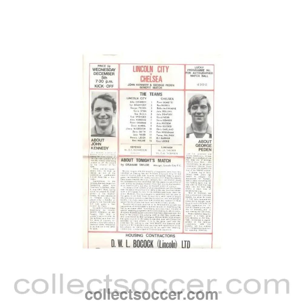 1973 - Lincoln City vChelsea official programme Season 1973 - 1974 - Collect Soccer