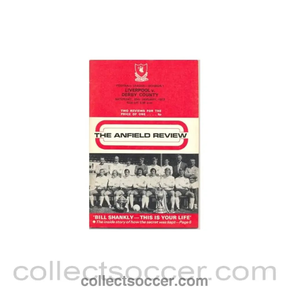 1973 - Liverpool v Derby County official programme 20/01/1973 - Collect Soccer