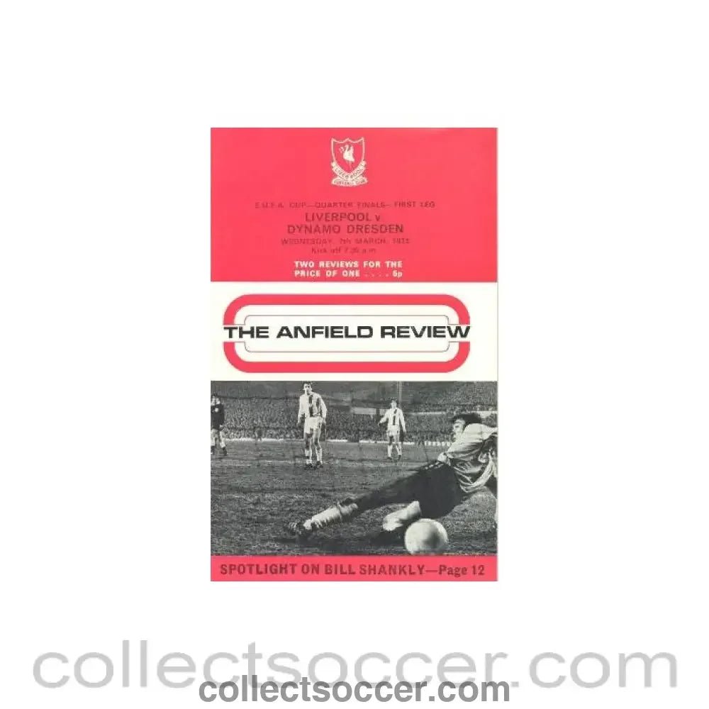 1973 - Liverpool v Dynamo Dresden UEFA official programme 07/03/1973 - Collect Soccer