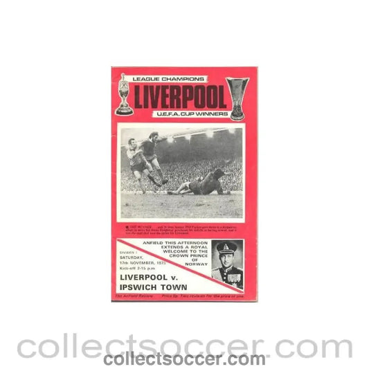 1973 - Liverpool v Ipswich Town official programme 17/11/1973 - Collect Soccer