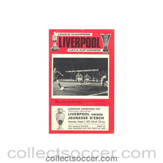 1973 - Liverpool v Jeunesse D'Esch official programme 03/10/1973 European Champios Cup - Collect Soccer