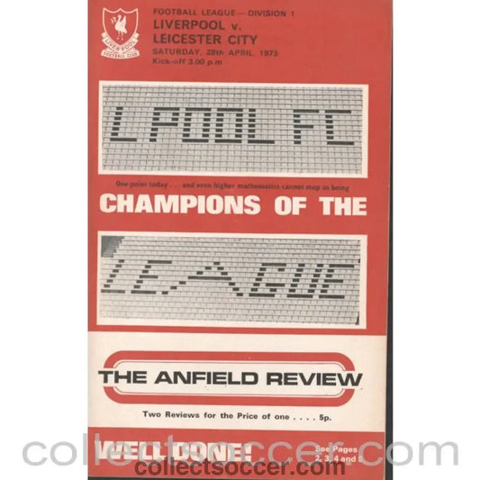 1973 - Liverpool V Leicester City Programme 28/4/1973 - Collect Soccer