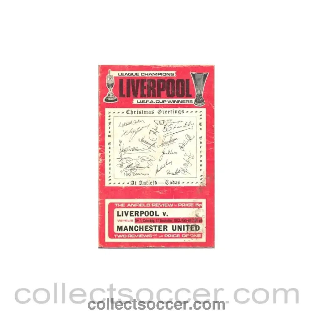 1973 - Liverpool v Manchester United official programme 22/12/1973 Football League, reduced price - Collect Soccer
