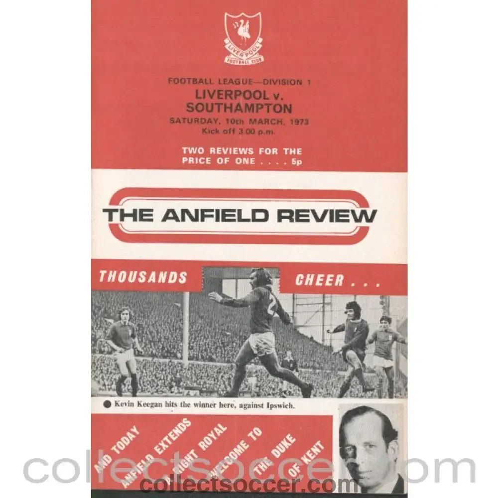 1973 - Liverpool v Southampton Programme 10/03/1973 - Collect Soccer