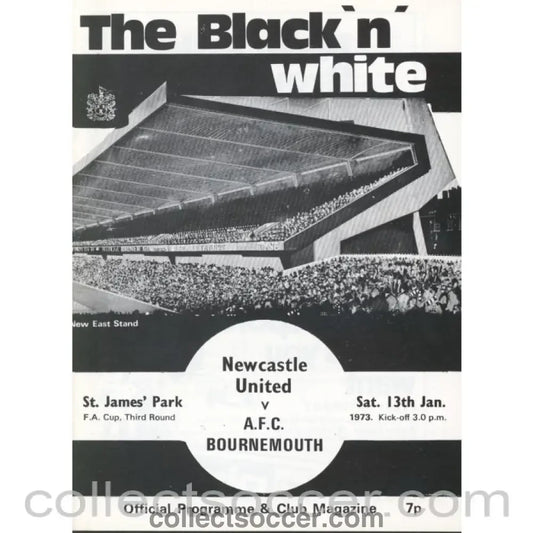 1973 - Newcastle United v AFC Bournemouth FA Cup 3rd Round Programme 13/01/1973 - Collect Soccer