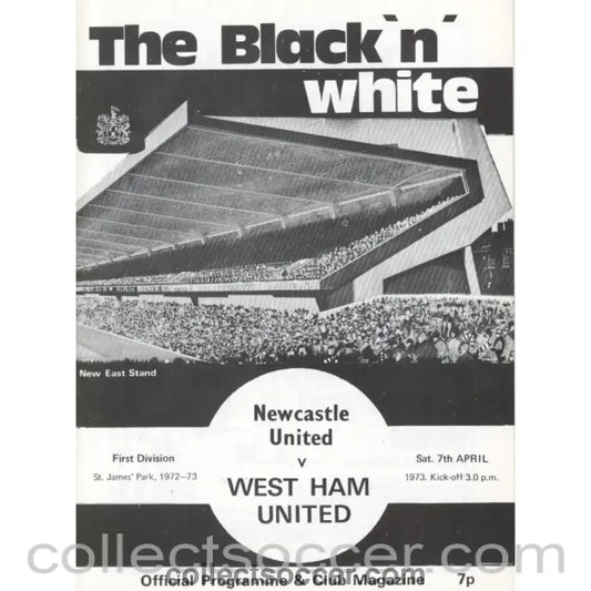 1973 - Newcastle United v West Ham United Programme 7/4/1973 - Collect Soccer