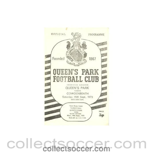 1973 - Queen's Park v Cowdenbeath official programme 15/09/1973 - Collect Soccer