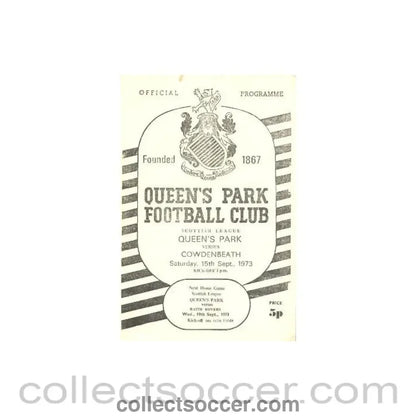 1973 - Queen's Park v Cowdenbeath official programme 15/09/1973 - Collect Soccer