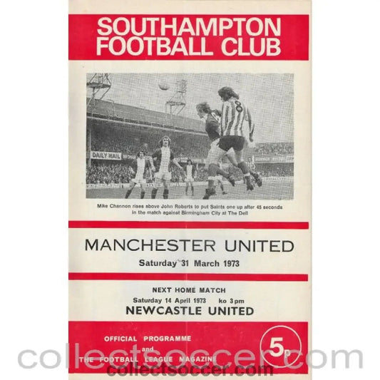 1973 - Southampton v Manchester United Official Programme 31/3/1973 - Collect Soccer