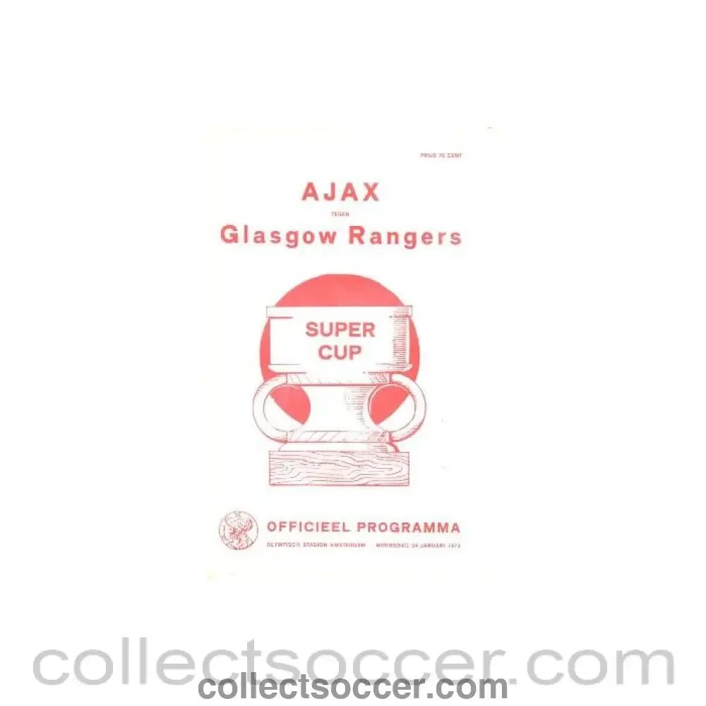 1973 Super Cup Final Official Programme Ajax v Glasgow Rangers 2nd Leg - Collect Soccer