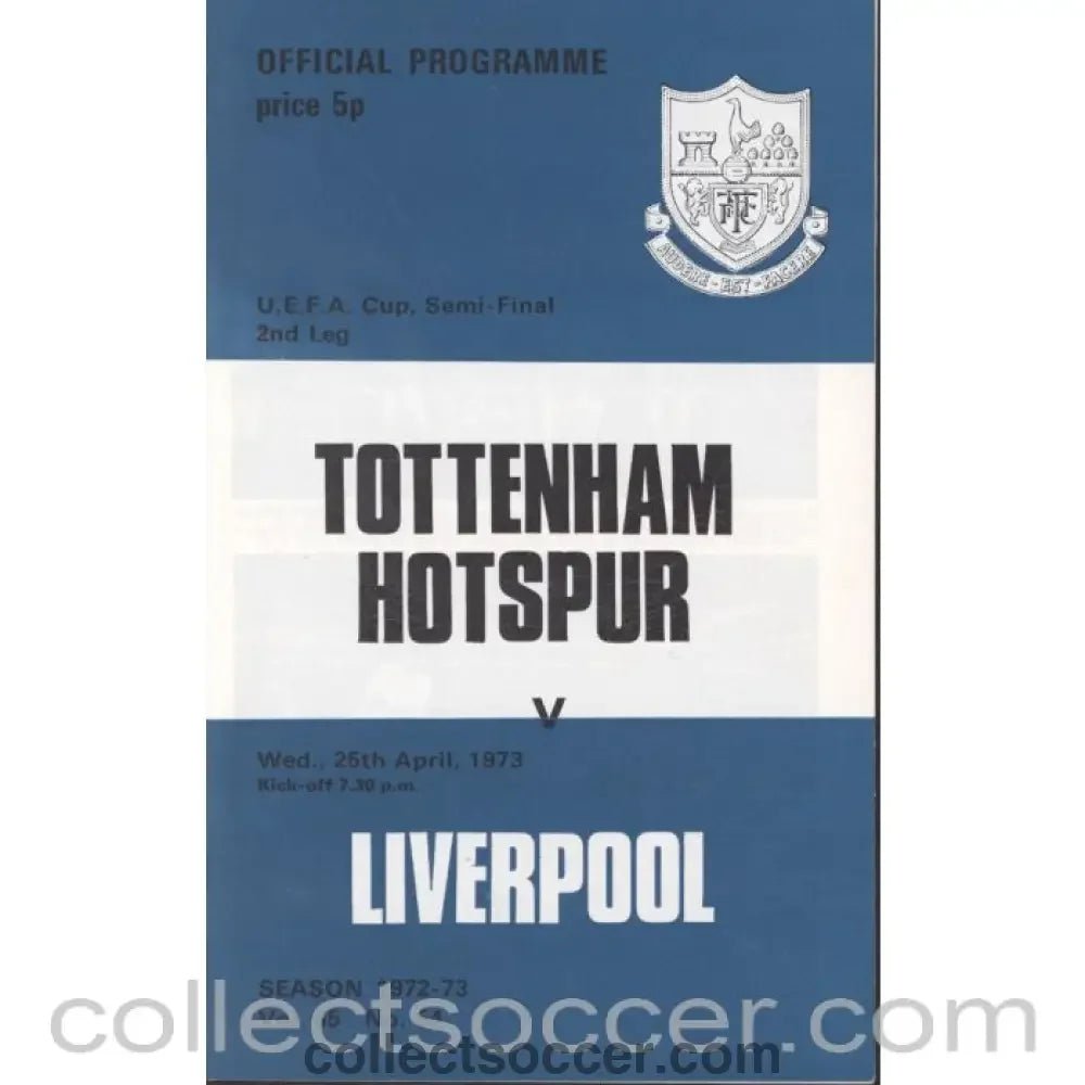 1973 - Tottenham Hotspur v Liverpool programme 25/04/1973 - Collect Soccer