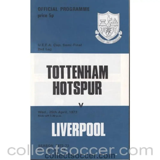 1973 - Tottenham Hotspur v Liverpool programme 25/04/1973 - Collect Soccer