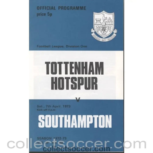 1973 - Tottenham Hotspur v Southampton Programme 7/4/1973 - Collect Soccer
