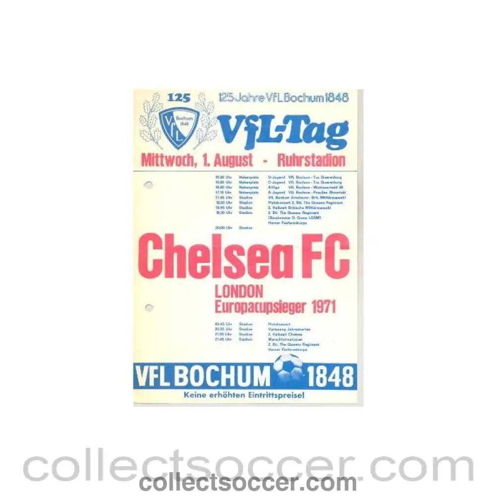 1973 - VfL Bochum, Germany v Chelsea flyer in German 01/08/1973 - Collect Soccer