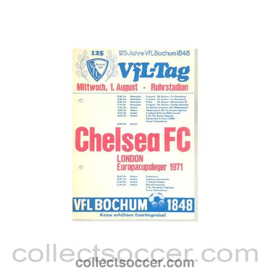 1973 - VfL Bochum Germany v Chelsea flyer in German 01/08/1973