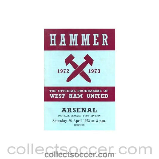 1973 - West Ham United v Arsenal official programme 28/04/1973 - Collect Soccer