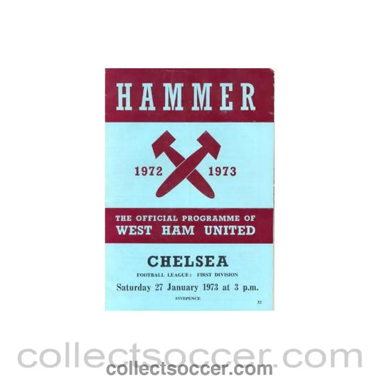 1973 - West Ham United vChelsea official programme 27/01/1973