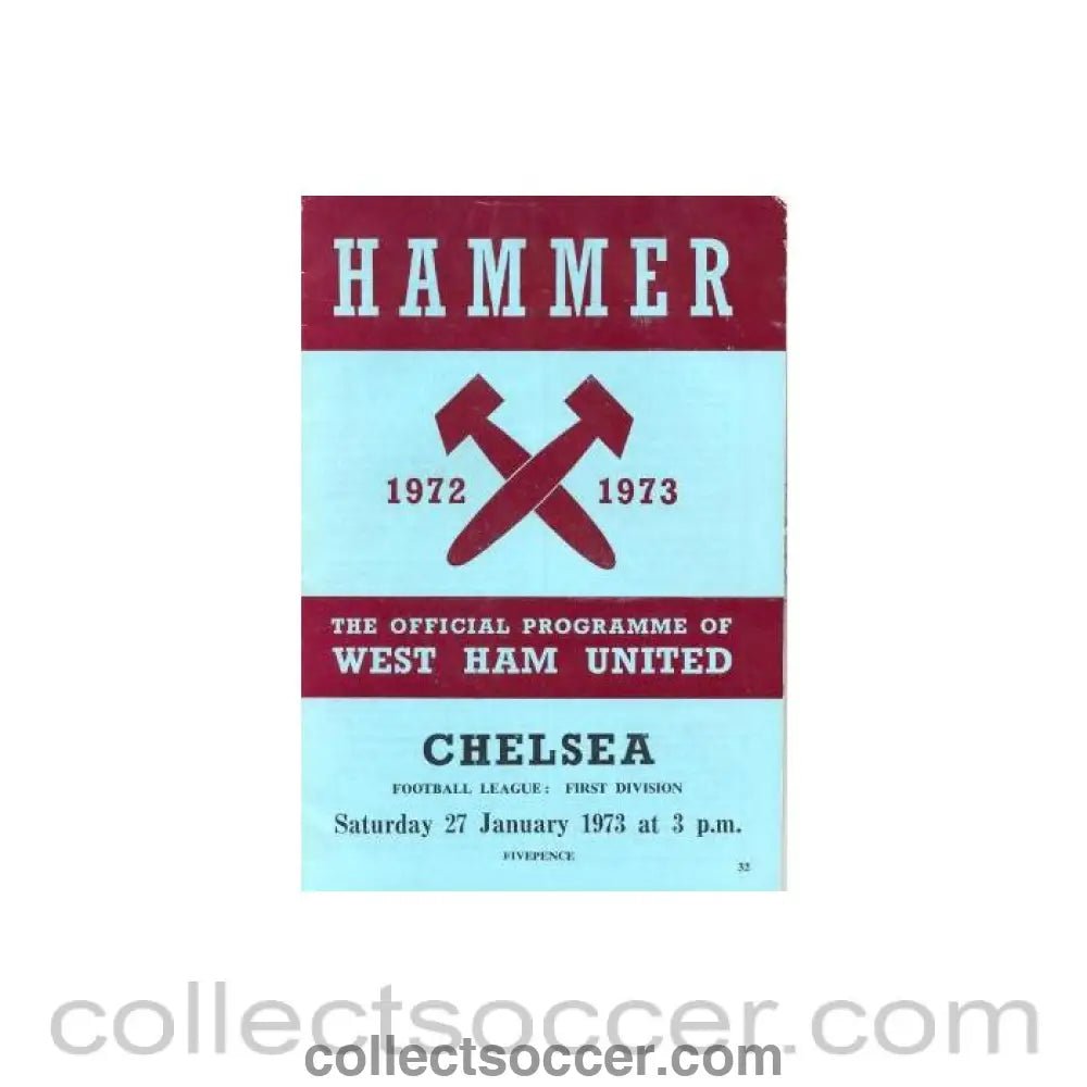 1973 - West Ham United vChelsea official programme 27/01/1973 - Collect Soccer