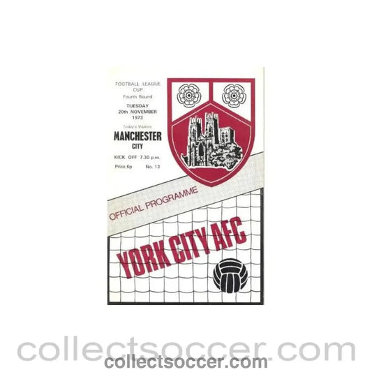1973 - York City v Manchester City official programme 20/11/1973 Football League - Collect Soccer