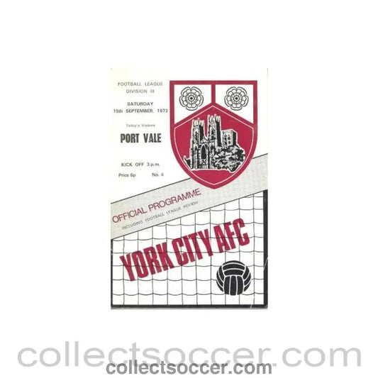 1973 - York City v Port Vale official programme 15/09/1973 Football League - Collect Soccer