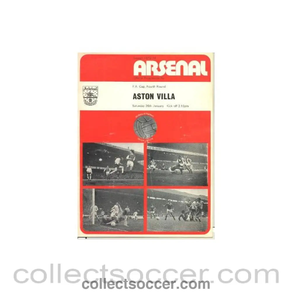 1974 - Arsenal v Aston Villa official programme 26/01/1974