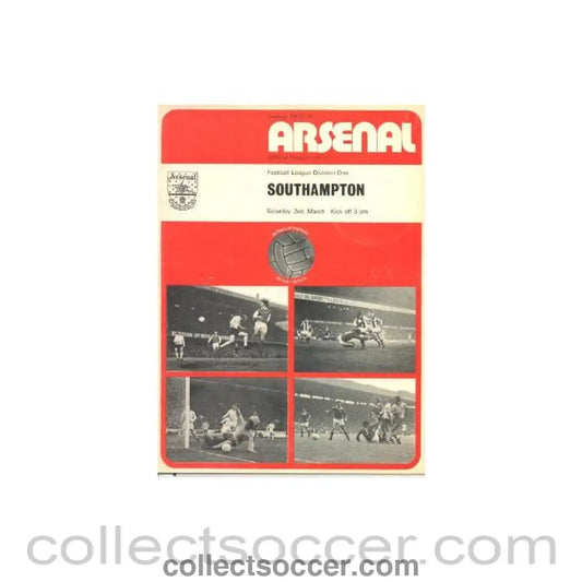 1974 - Arsenal v Southampton official programme 02/03/1974