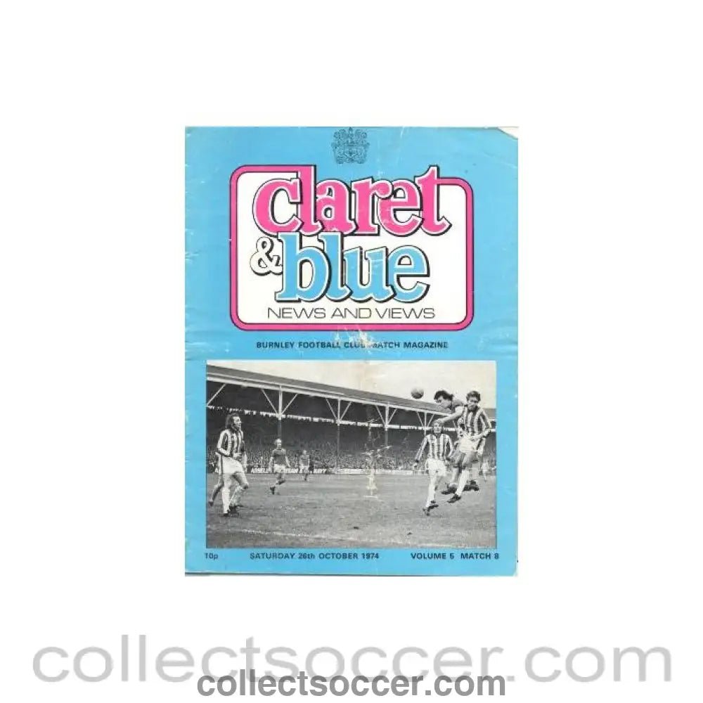 1974 - Burnley v Everton official programme 26/10/1974 Football League - Collect Soccer