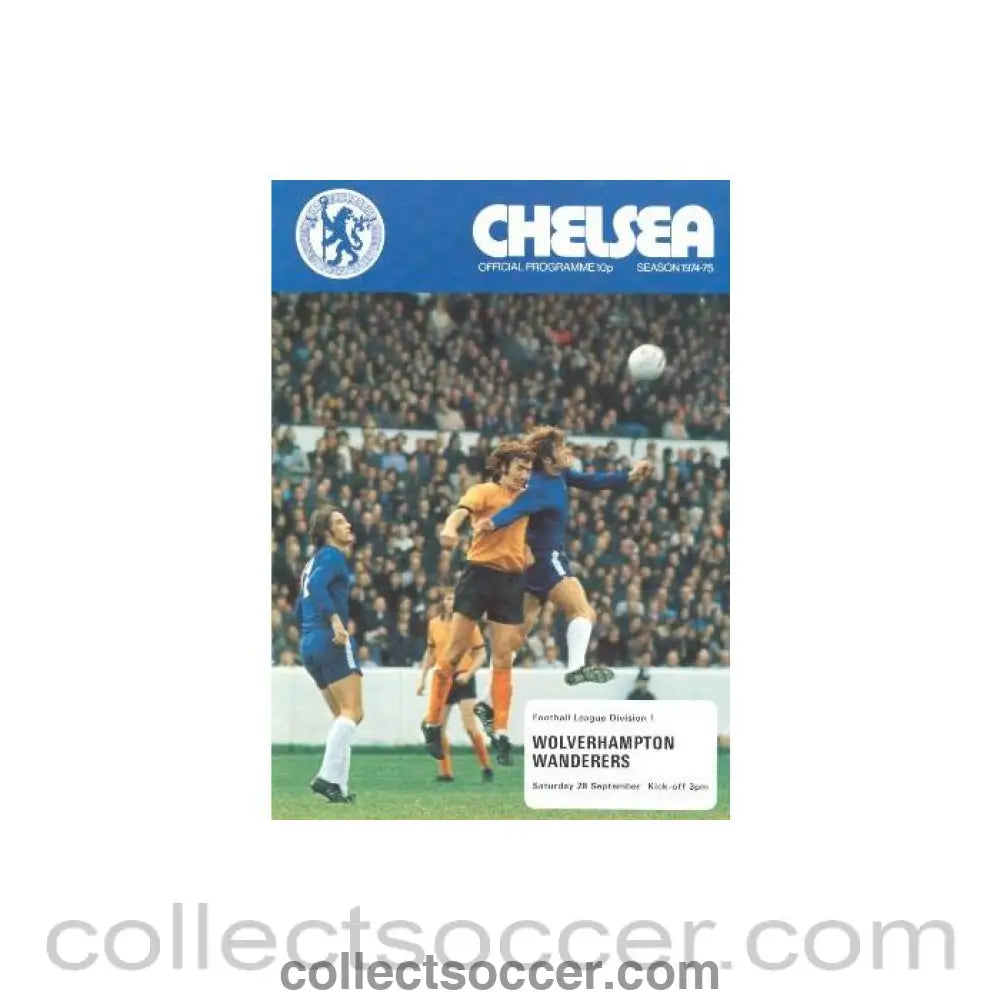 1974 - Chelsea v Wolverhampton Wanderers official programme 28/09/1974