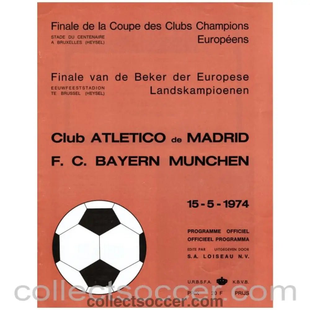 1974 European Cup Final Atletico Madrid v Bayern Munich Official Programme - Collect Soccer
