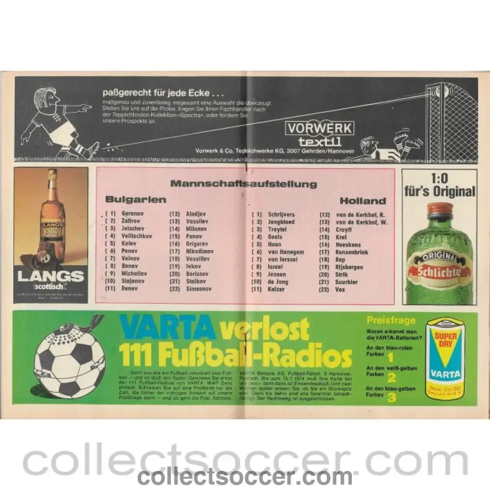 1974 - 1974 Football World Cup Bulgaria v Netherlands Programme - Collect Soccer