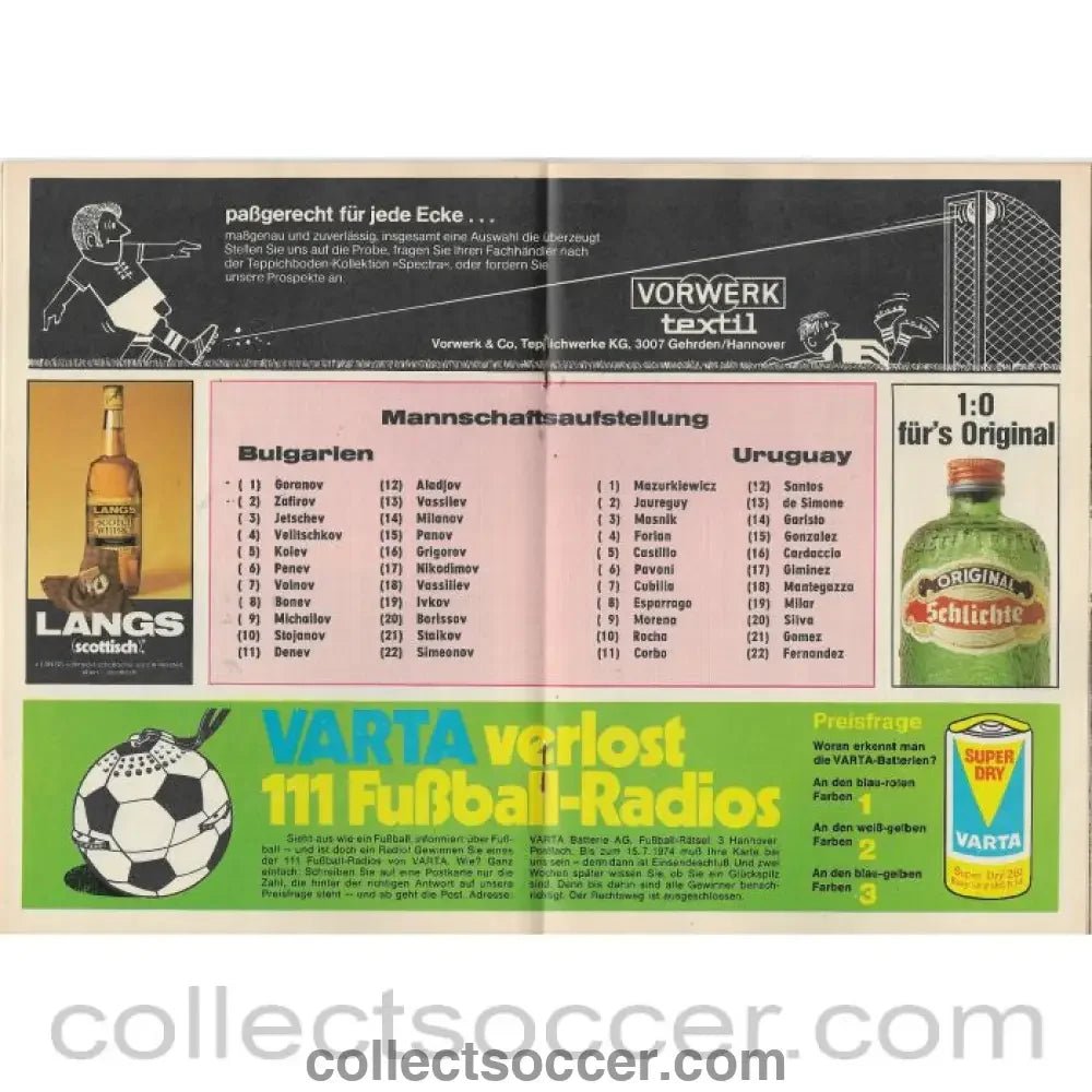 1974 - 1974 Football World Cup Bulgaria v Uruguay Programme - Collect Soccer