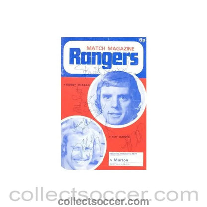 1974 - Glasgow Rangers v Morton Scottish League official programme 05/10/1974, signed on the front cover - Collect Soccer