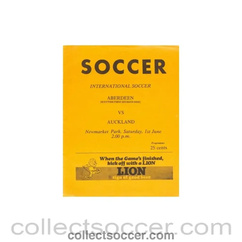 1974 In New Zealand - Auckland v Aberdeen official programme 01/06/1974 - Collect Soccer