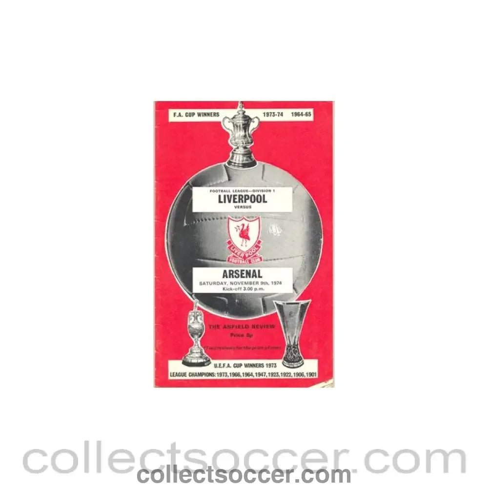 1974 - Liverpool v Arsenal official programme 09/11/1974 - Collect Soccer