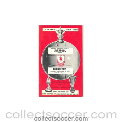 1974 - Liverpool v Brentford official programme 10/09/1974 - Collect Soccer