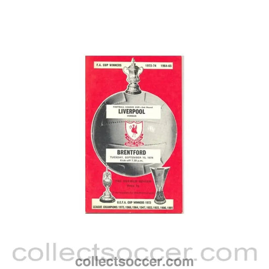 1974 - Liverpool v Brentford official programme 10/09/1974 - Collect Soccer