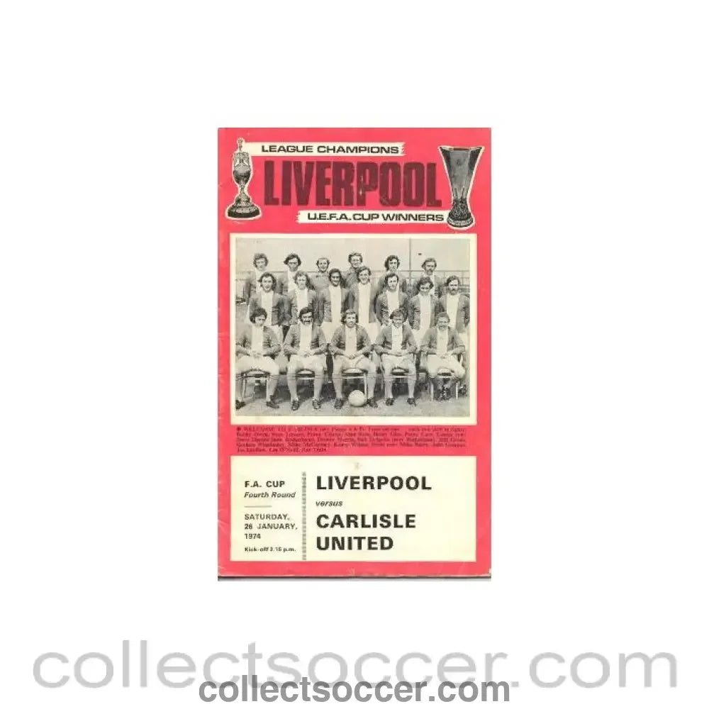 1974 - Liverpool v Carlisle United official programme 26/01/1974 - Collect Soccer