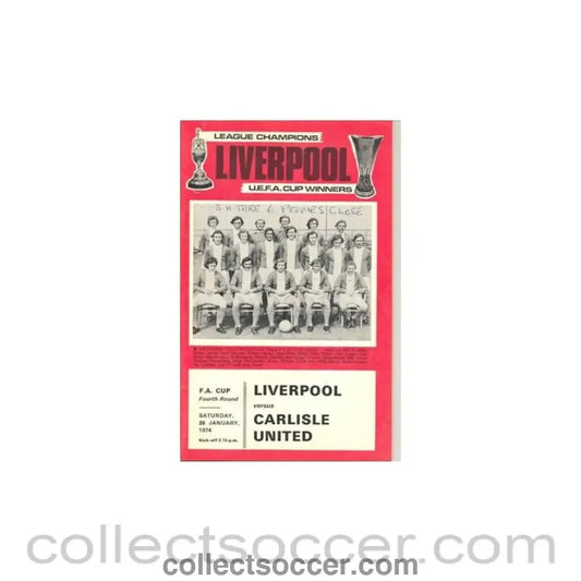 1974 - Liverpool v Carlisle United official programme 26/01/1974, some notes in pen on the front - Collect Soccer