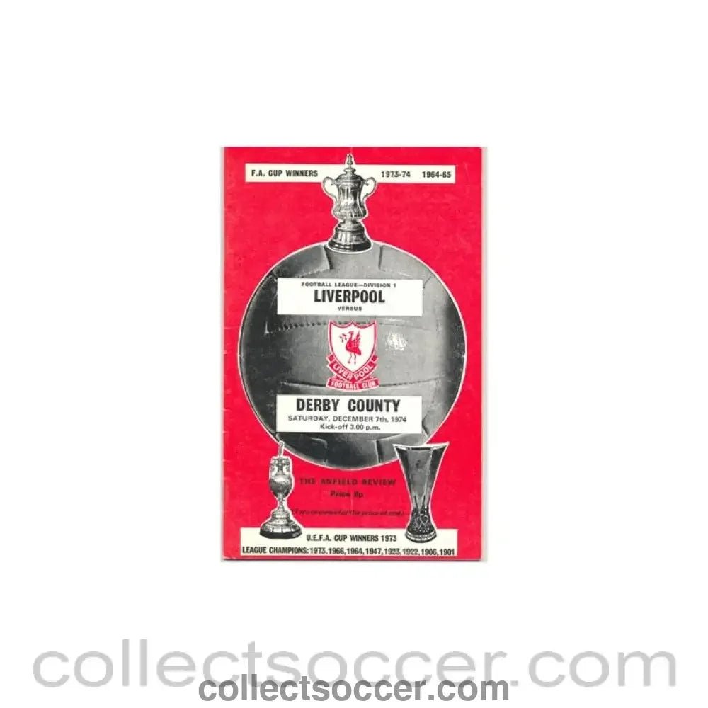 1974 - Liverpool v Derby County official programme 07/12/1974 - Collect Soccer