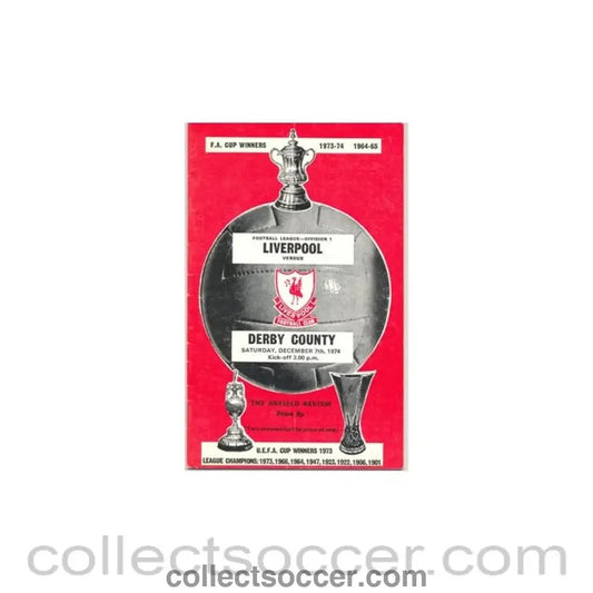 1974 - Liverpool v Derby County official programme 07/12/1974 - Collect Soccer