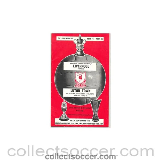1974 - Liverpool v Luton Town official programme 14/12/1974 - Collect Soccer