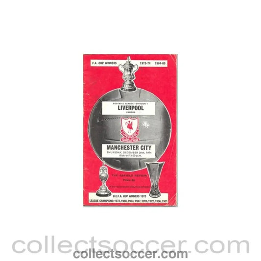 1974 - Liverpool v Manchester City official programme 26/12/1974 - Collect Soccer